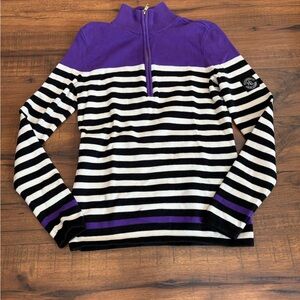 Ralph Lauren 1/4 Zip Mock Turtleneck Cotton Sweater Purple White Stripes Small